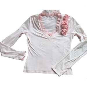 RED Valentino Pink Long Sleeve Top with Floral Detail , SIZE - Small
